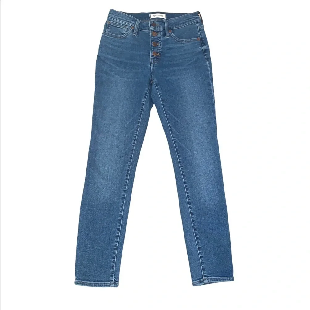 Madewell 9” Mid Rise Skinny Cropped Button Down Jeans in Medium Wash Size 25